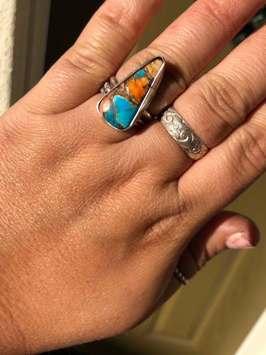 8.5US Stacey Spiney Oyster & Kingsman Turquoise Sterling Silver Ring