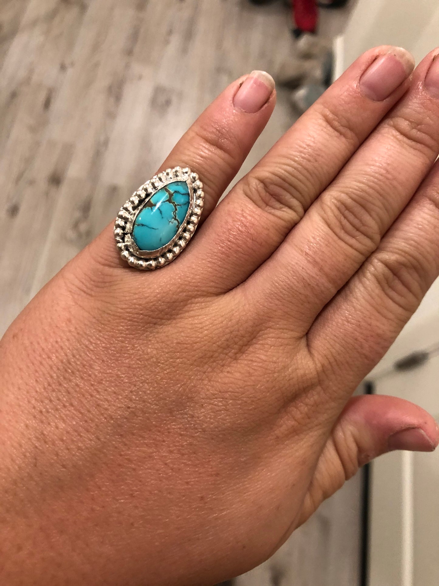 7US Shirley Thunderbird Turquoise w/ Kendall Band Sterling Silver Ring