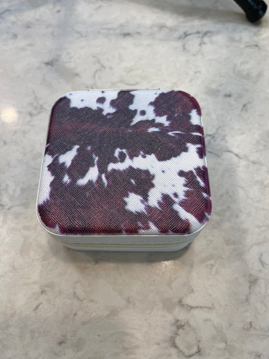 Cowhide Print Travel Jewelry Box Tines Ranch Co