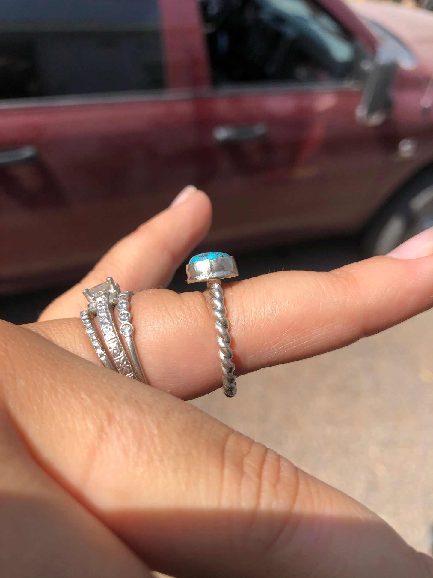 8US Twisted Cowgirl Teardrop Baja Turquoise Sterling Silver Ring