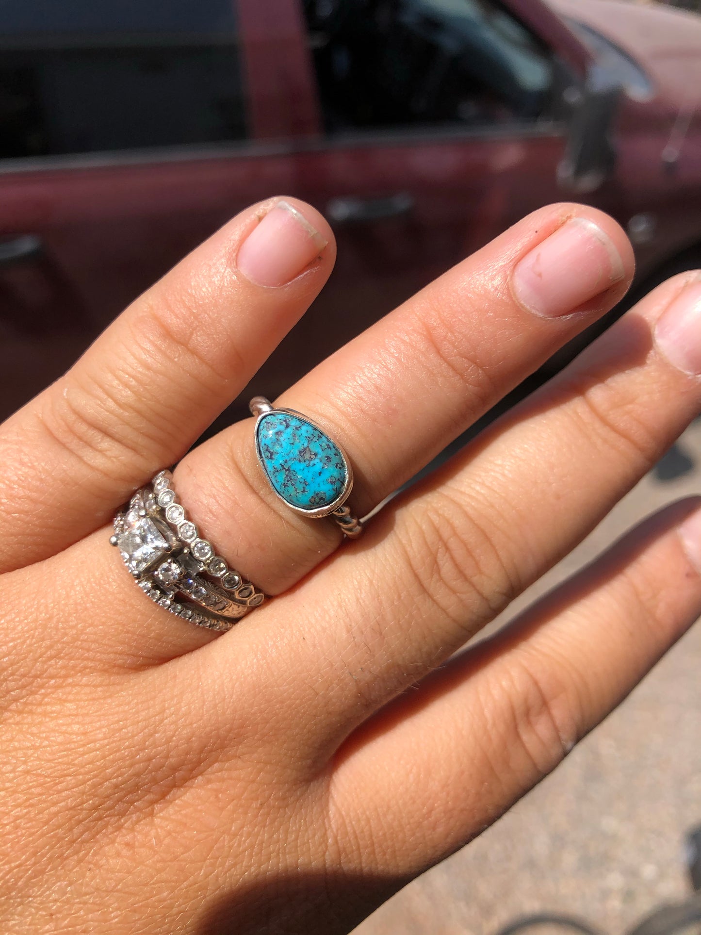 8US Twisted Cowgirl Teardrop Baja Turquoise Sterling Silver Ring