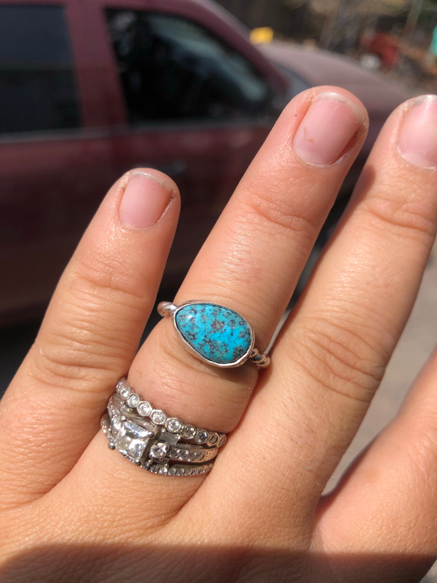 8US Twisted Cowgirl Teardrop Baja Turquoise Sterling Silver Ring