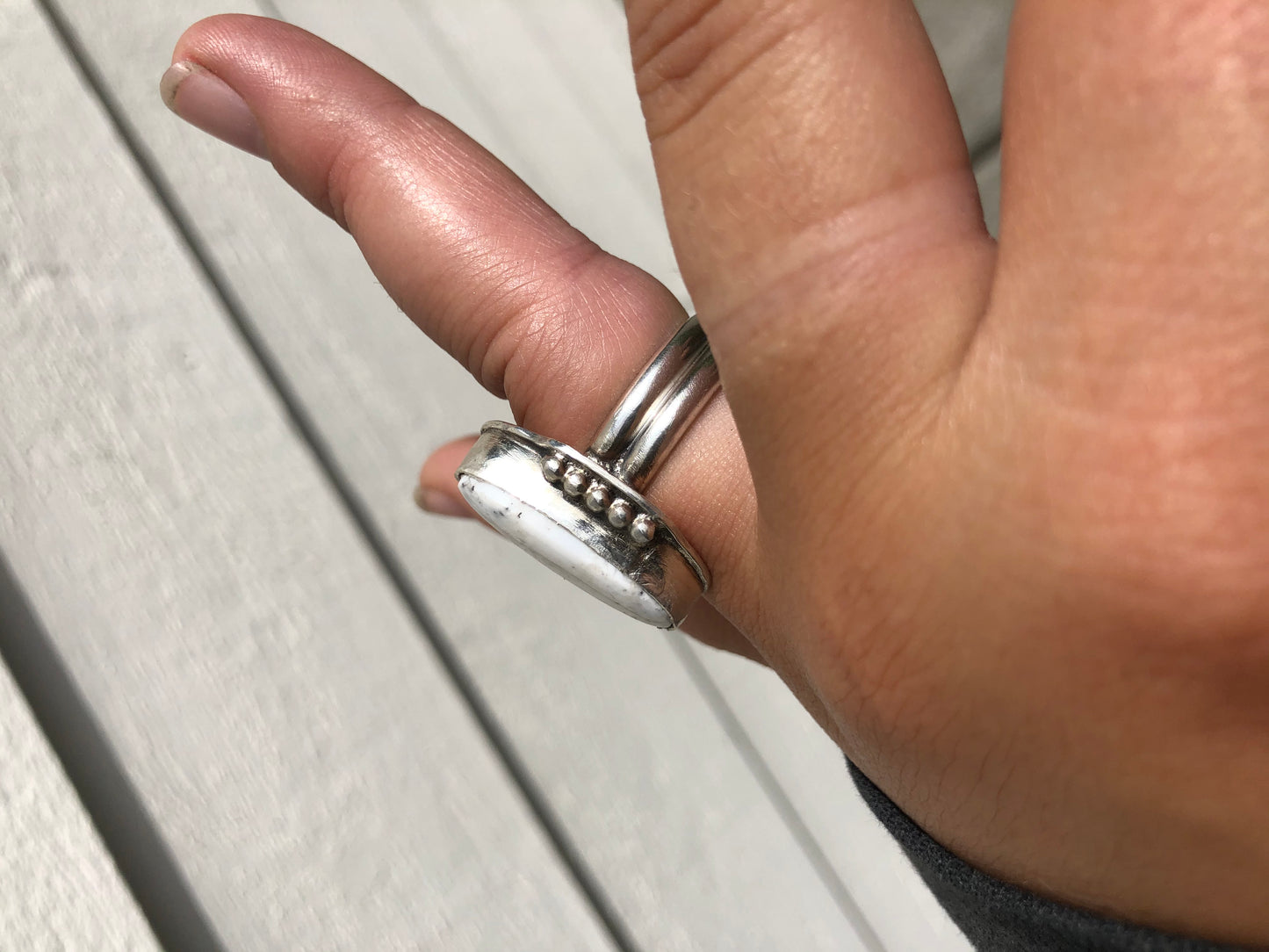 8US Kassie White Buffalo Turquoise Sterling Silver Ring