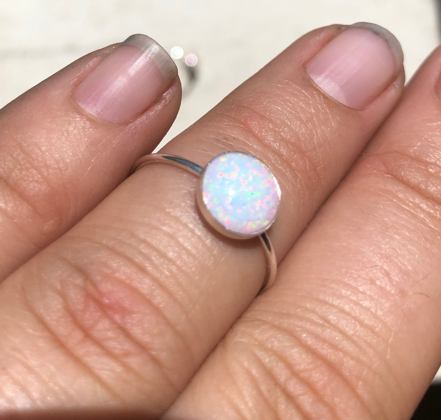 8US Olive Opal 8MM Sterling Silver Ring