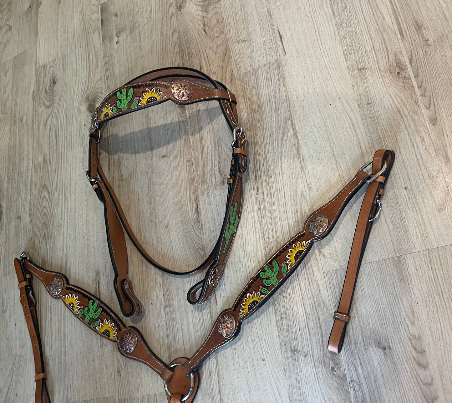 Western Brown Leather Tack Set of Headstall and Breast Collar