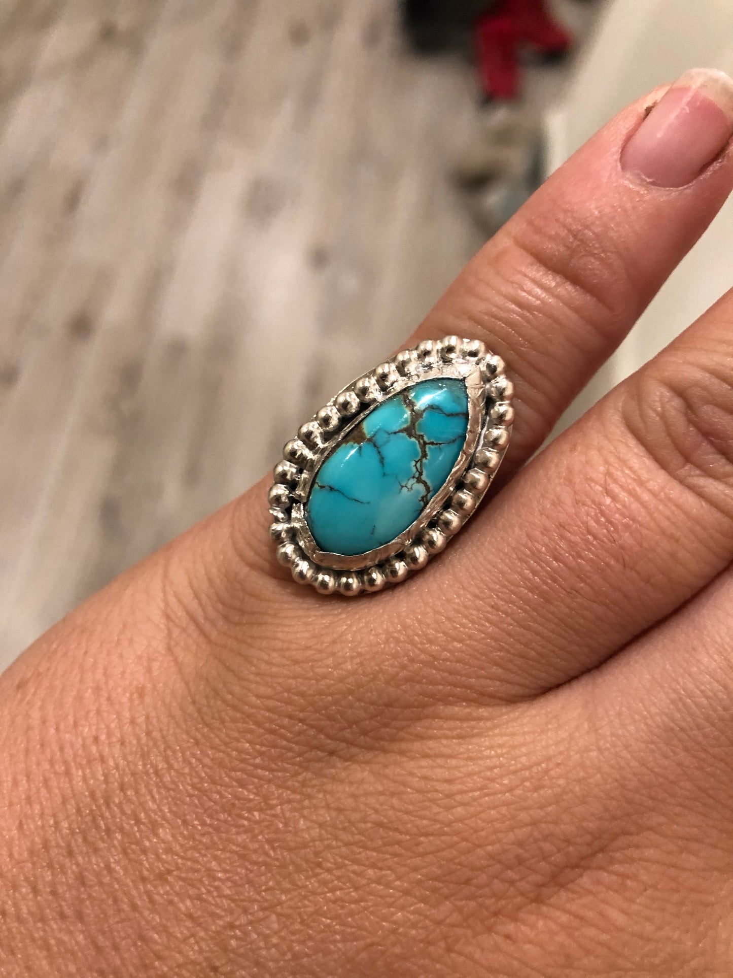 7US Shirley Thunderbird Turquoise w/ Kendall Band Sterling Silver Ring