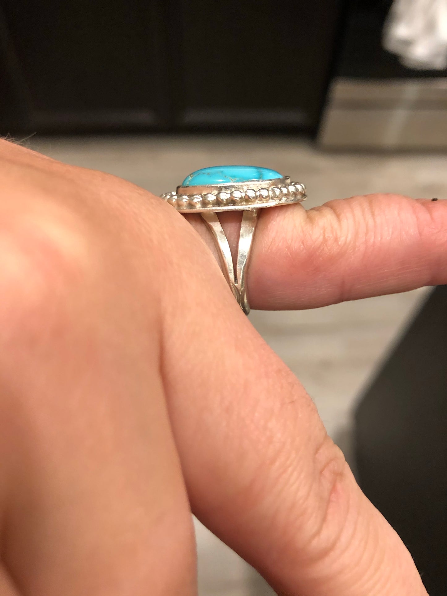 8US Wrangler Thunderbird Turquoise w/ Split Shank Sterling Silver Ring.