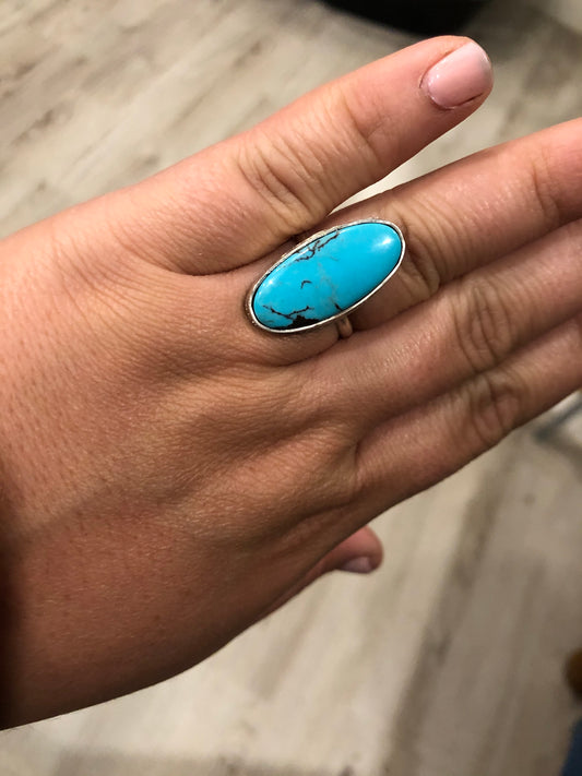 9US Victor Kingsman Turquoise w/ Kendall Band Sterling Silver Ring