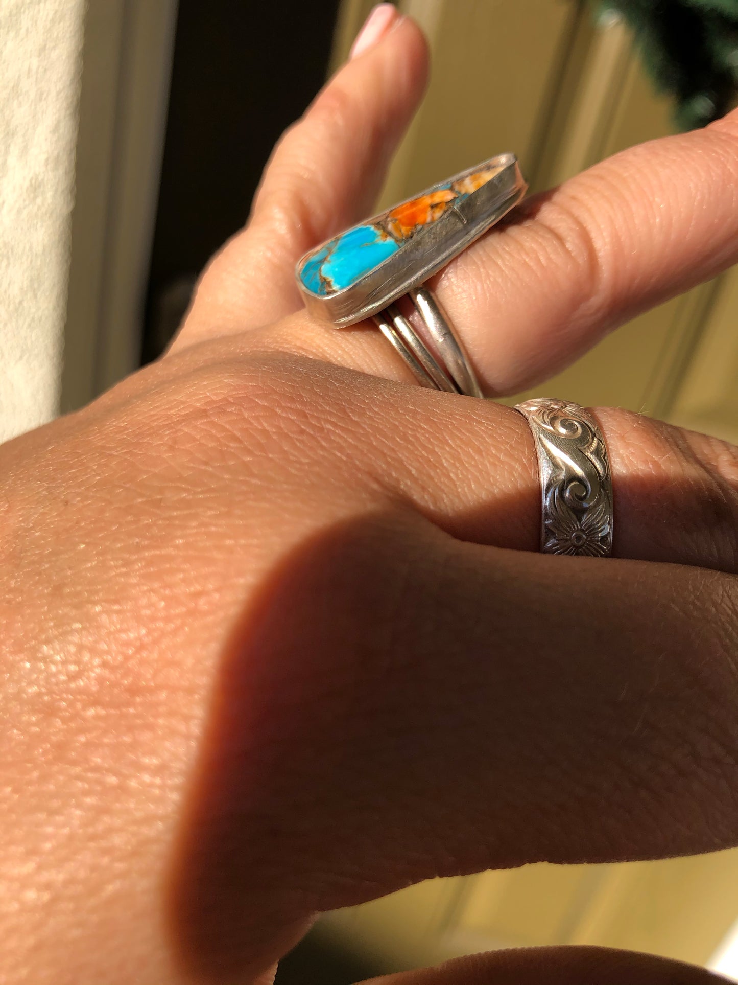 8.5US Stacey Spiney Oyster & Kingsman Turquoise Sterling Silver Ring