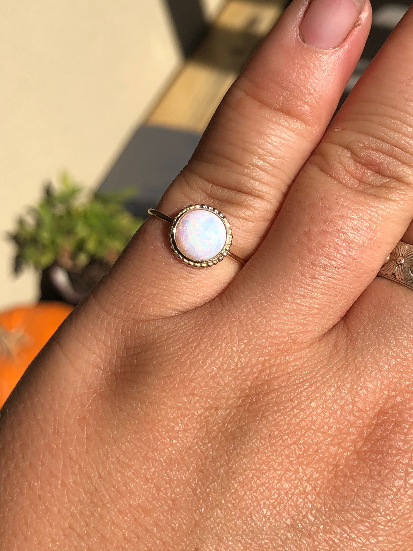 8US Olive Opal 8mm 14K Gold-Filled Ring