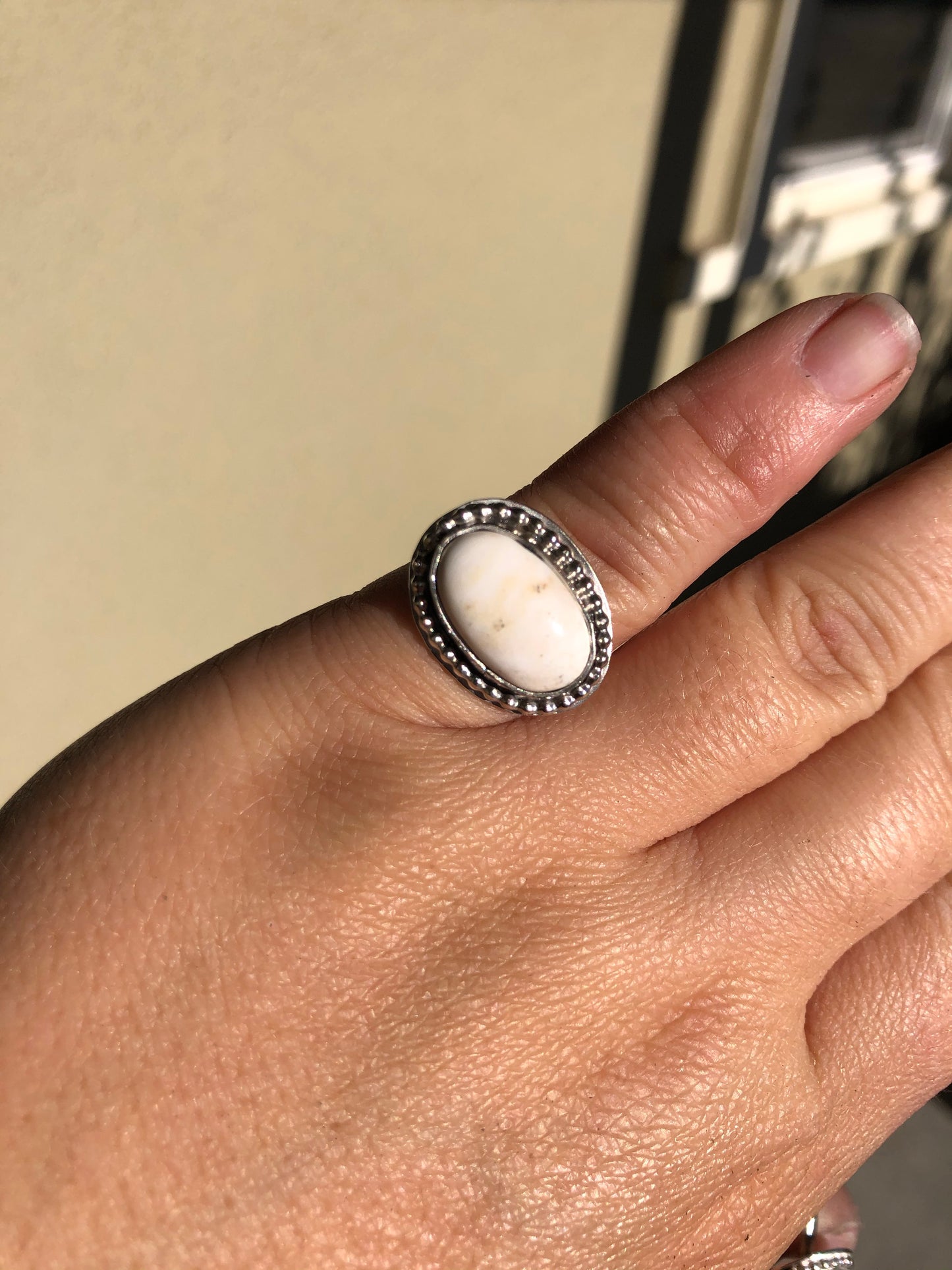 6.5US Kelly White Buffalo Turquoise Sterling Silver Ring