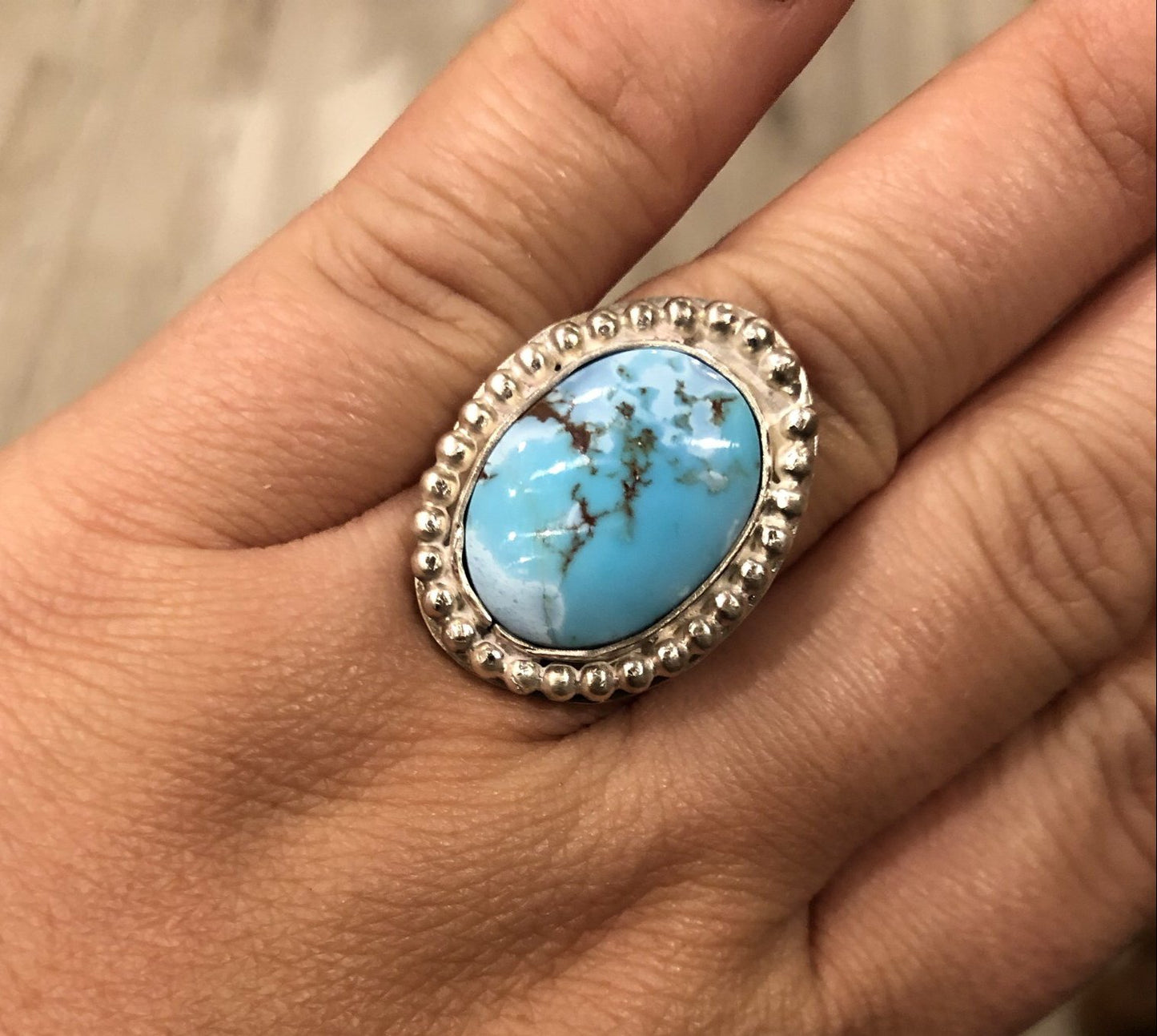 8US Cloudy Golden Hill Turquoise w/ Kendall Band Sterling Silver Ring